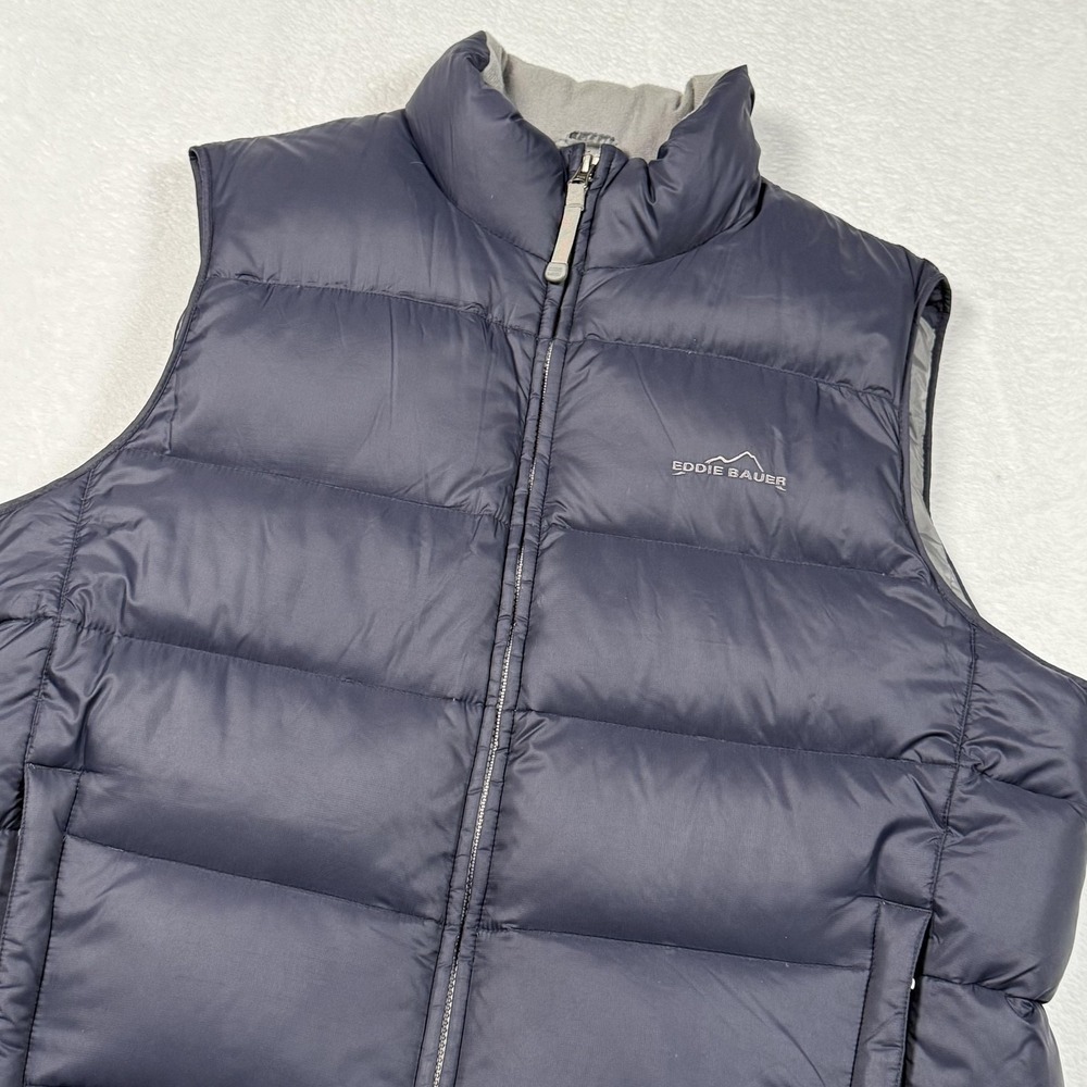 Eddie Bauer Vest Mens Large Blue Goose Down‎ Puffer Full Zip Outdoor Warm Nylon